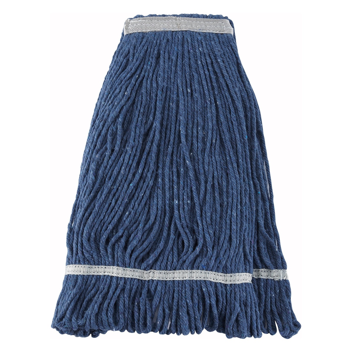 Winco MOP-24 blue 24 oz looped-end wet mop head showing headband and tailband detail