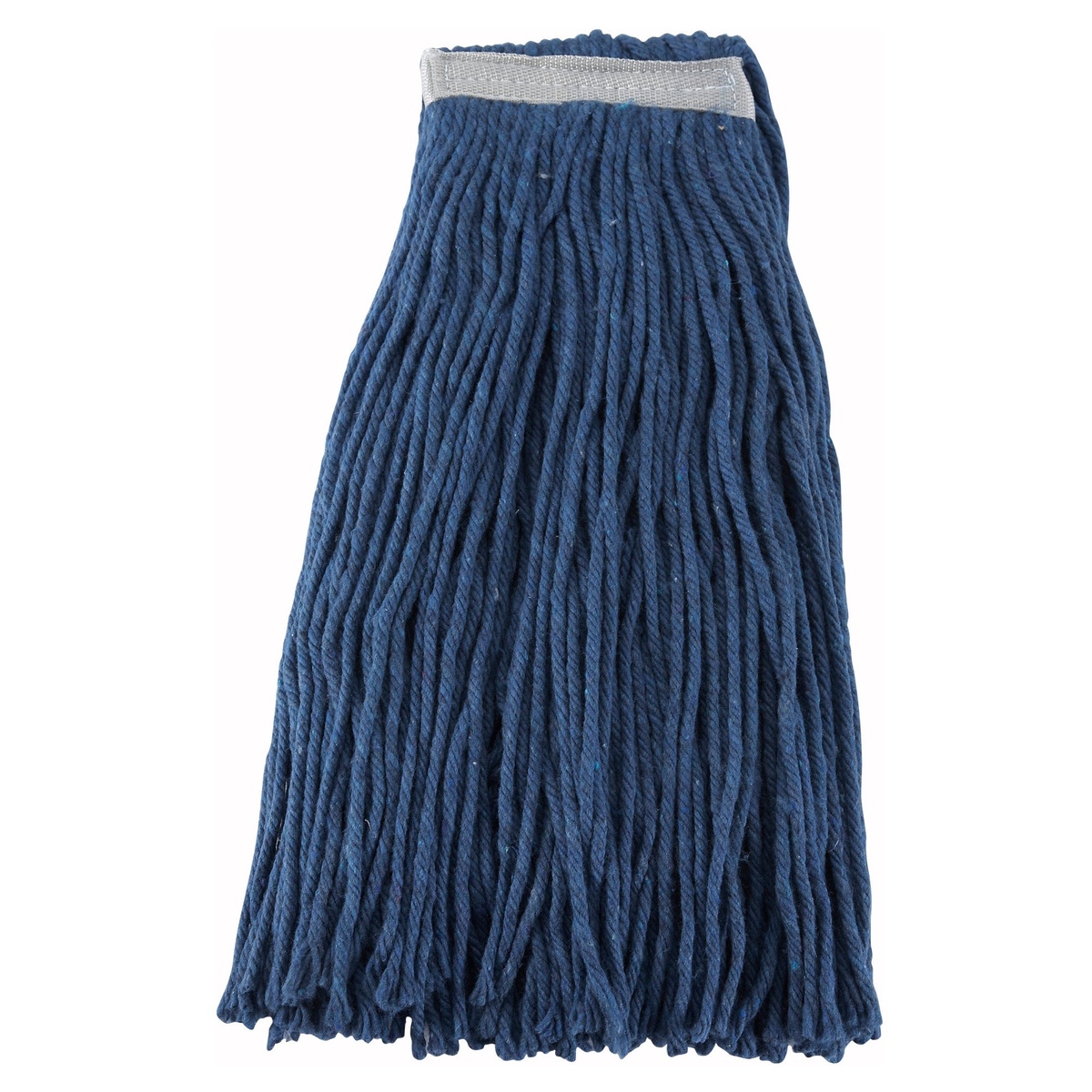Winco MOP-24C blue 24 oz cut-end wet mop head with narrow headband, shown on white background