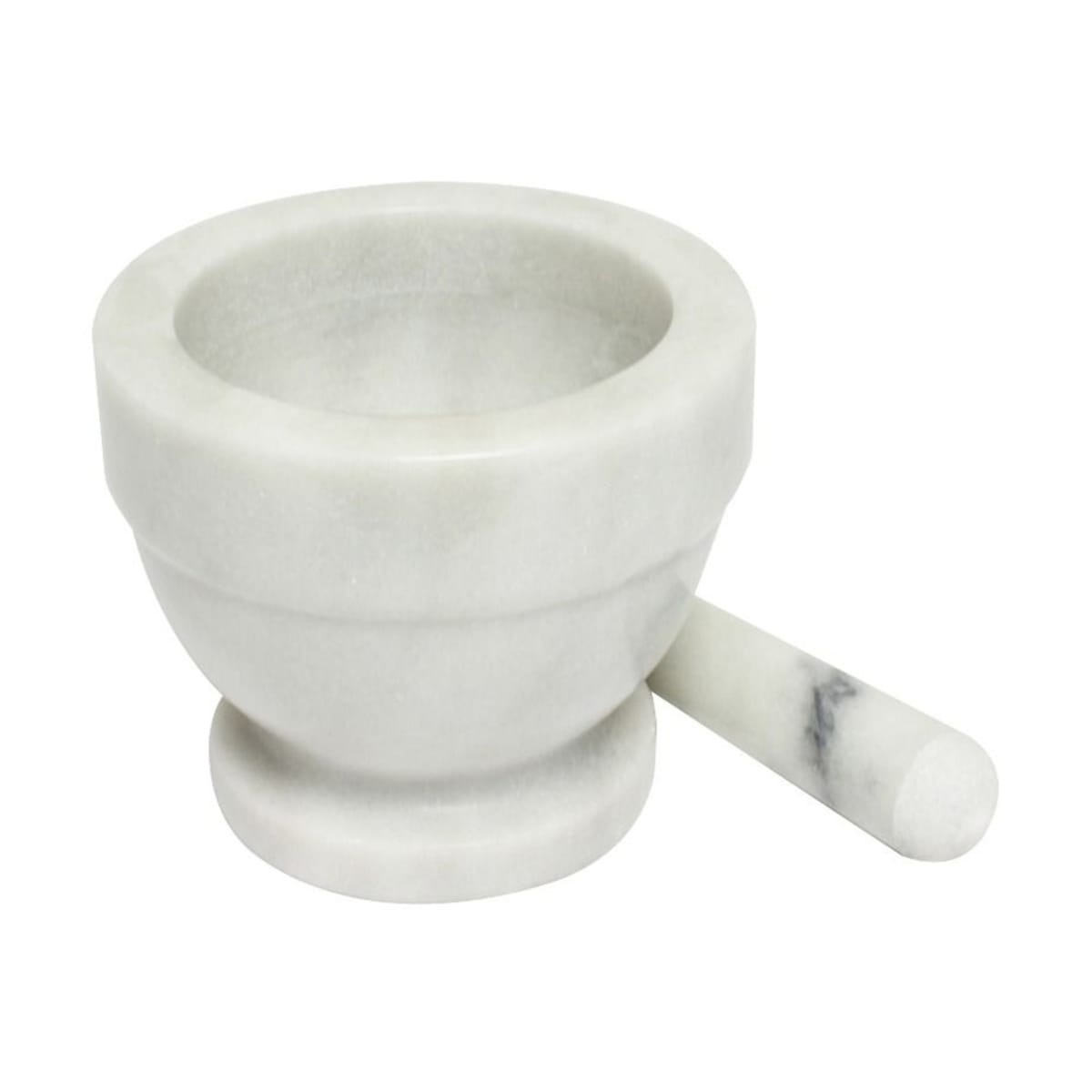 Thunder Group MRGR001 marble mortar and pestle set with bowl-style base and cylindrical pestle on white background