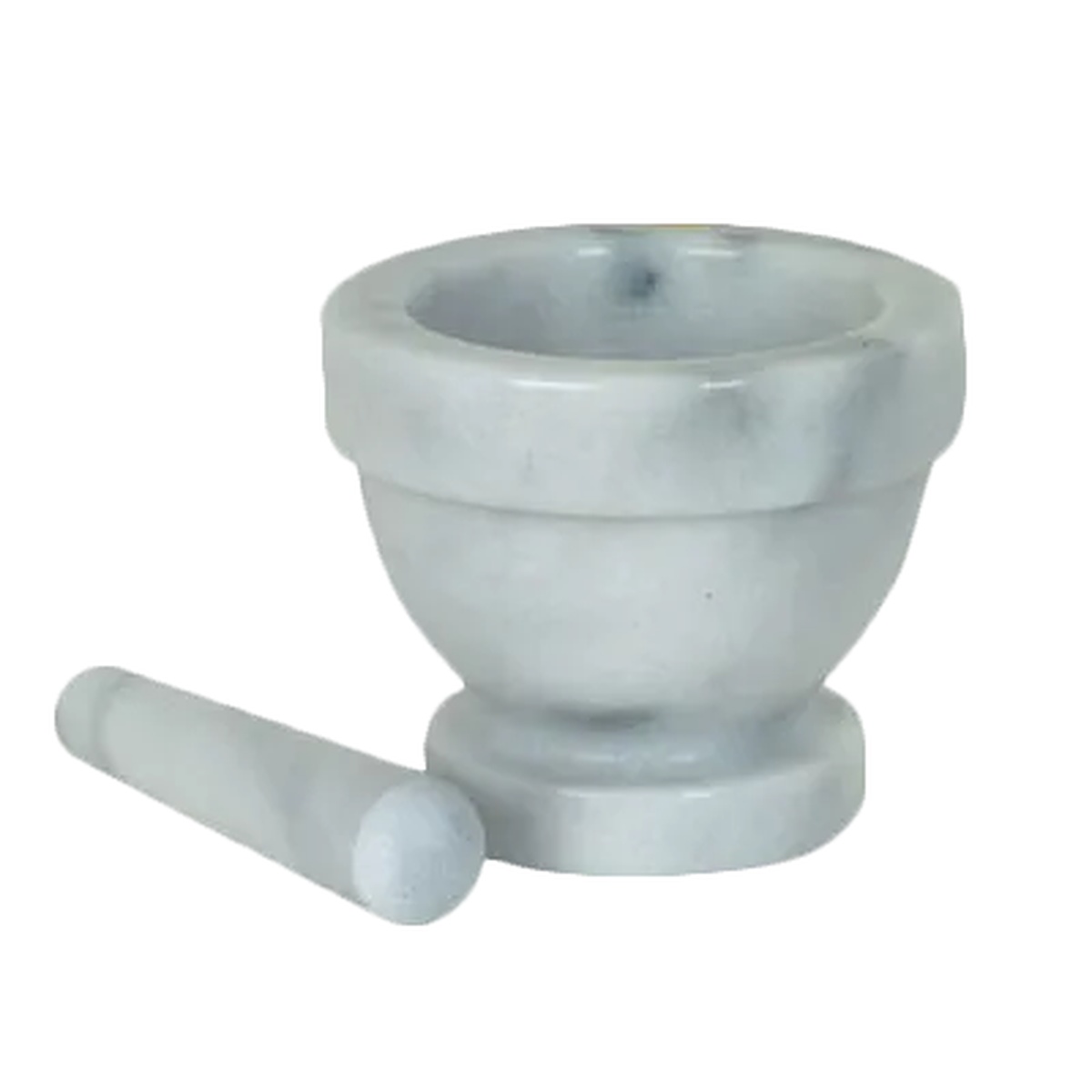 Thunder Group MRGR003 gray marble mortar and pestle set with rounded-end pestle resting beside bowl