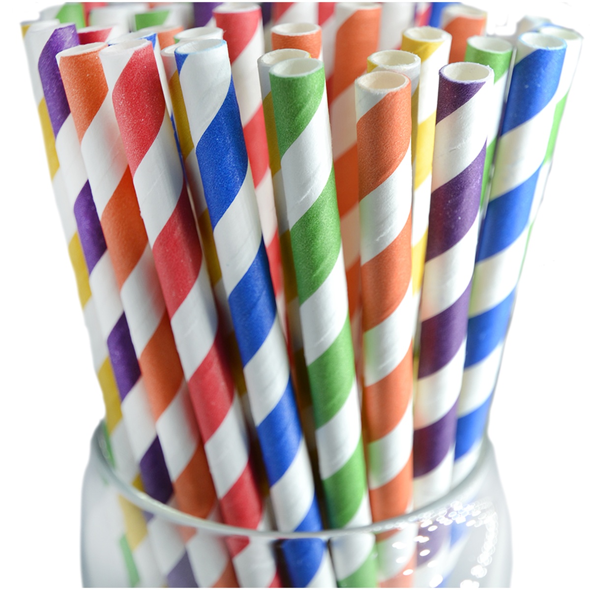 Roc Paper Straws colorful striped wrapped paper straws in multiple colors standing upright in a glass