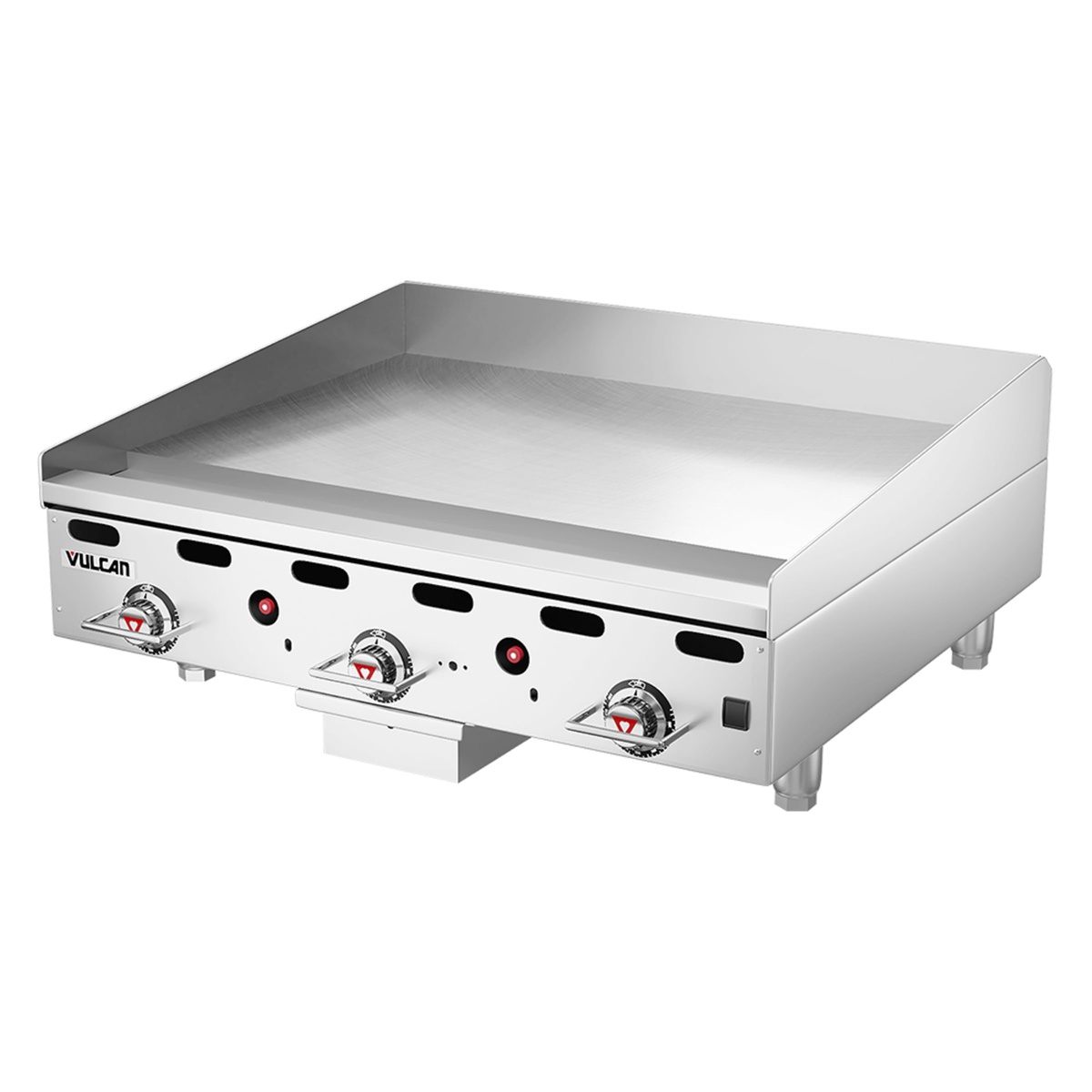 Vulcan MSA36-102 griddle cooking plate and control knobs detail