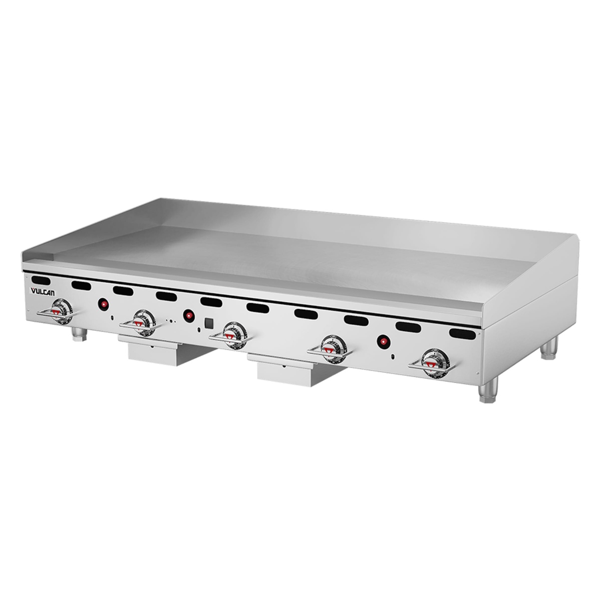 Top and front view of Vulcan MSA60-LP griddle plate and control knobs