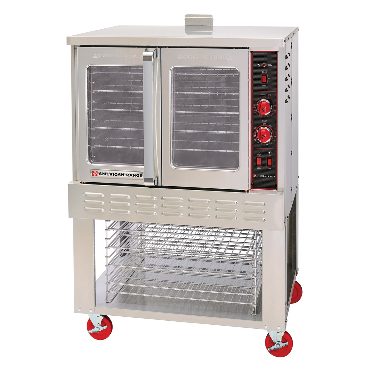 Front view of American Range Majestic convection oven with dependent doors and viewing windows