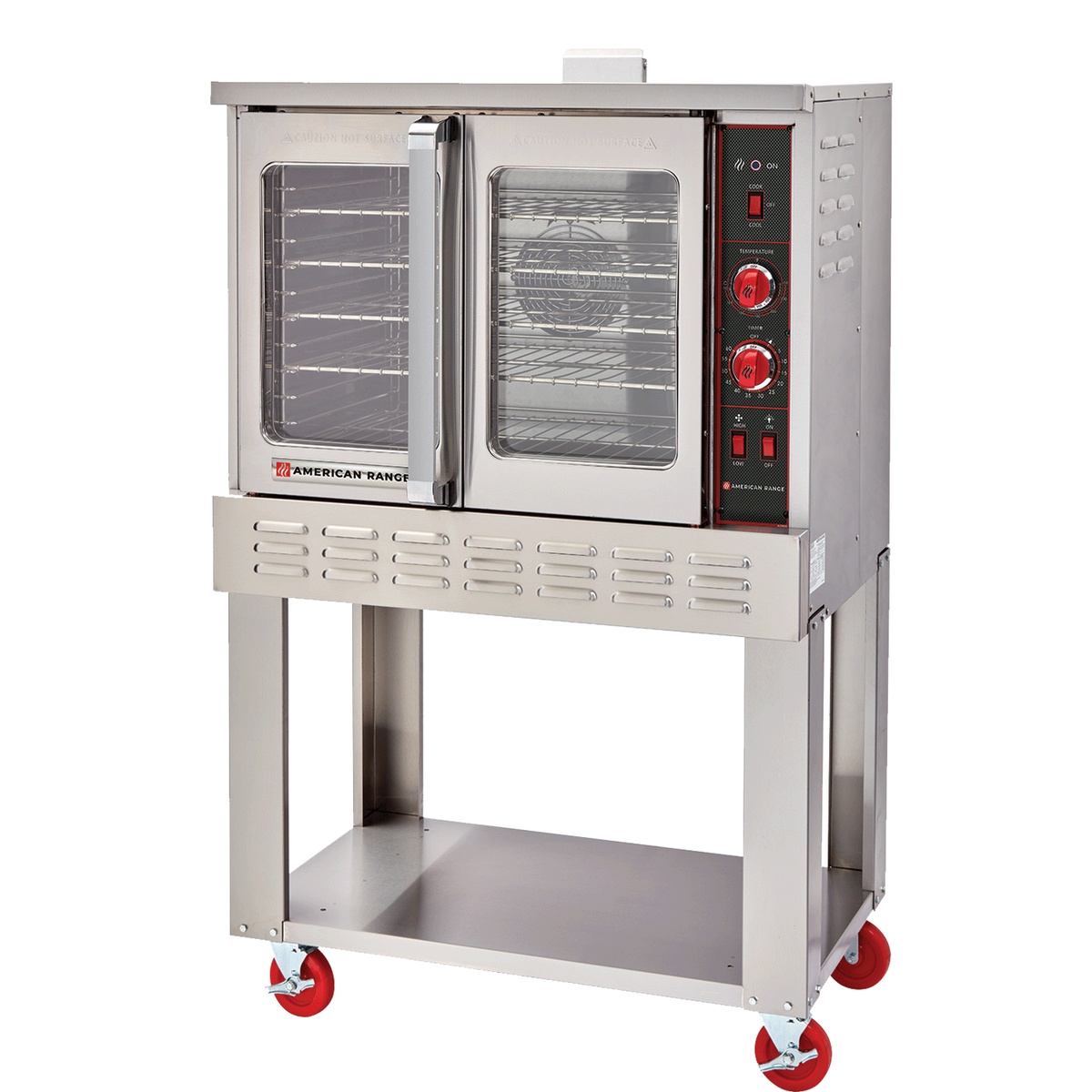 American Range Majestic convection oven on stand with casters and glass doors