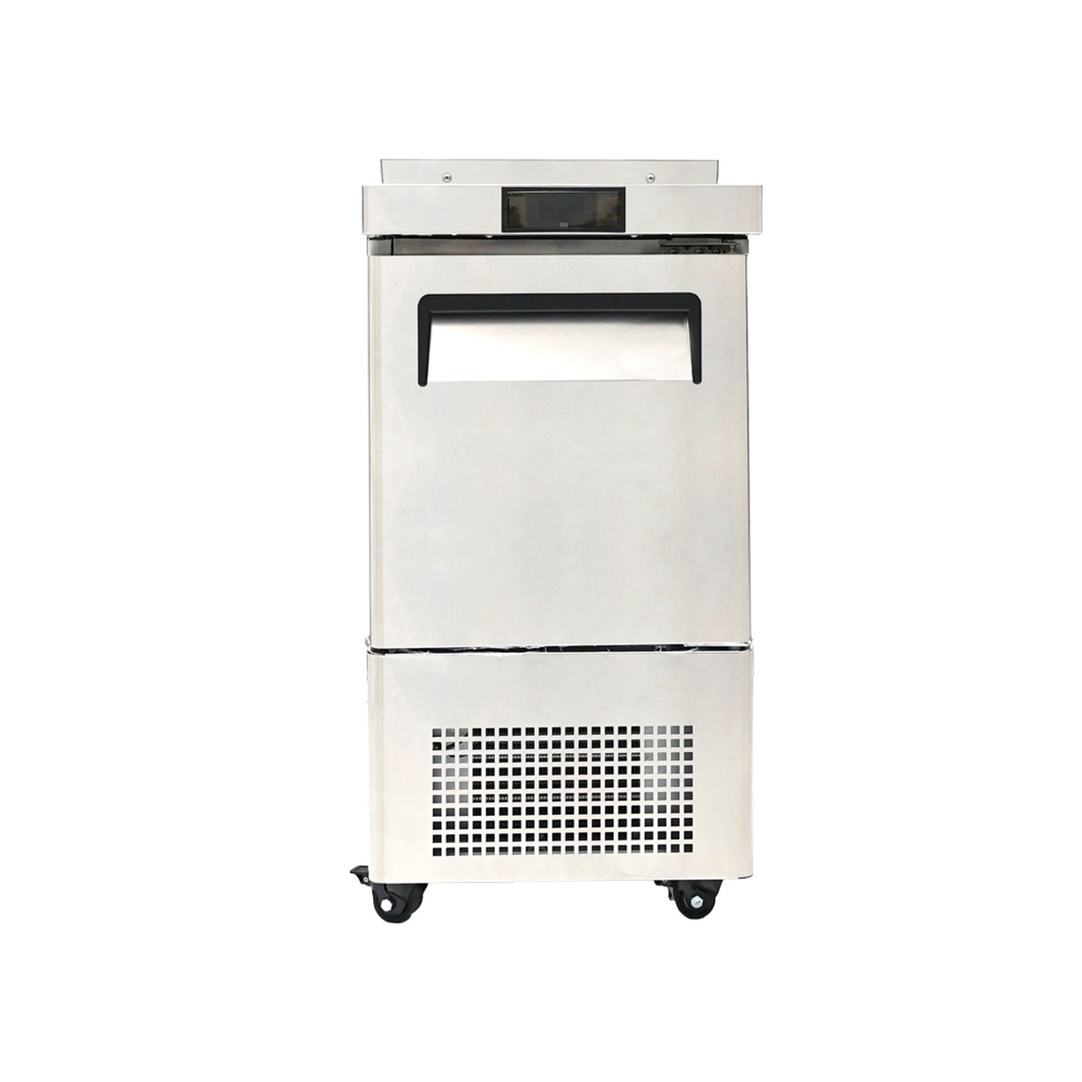Atosa MSF17GR-NTCV slim sandwich prep table front view with recessed handle, digital controller, and pre-installed casters