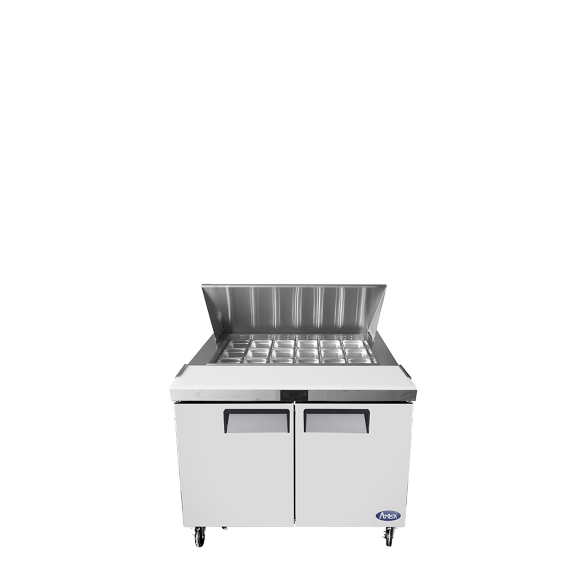 Atosa MSF8306GR with lid open showing top pan rail