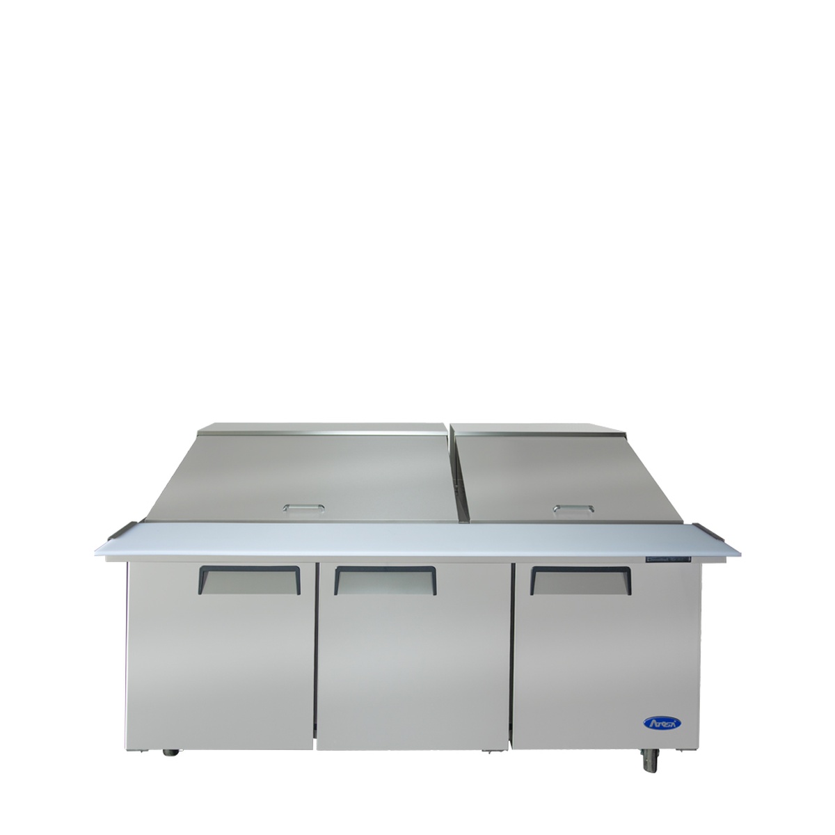 Atosa MSF8308GR 72-inch mega top sandwich prep table front view with three doors
