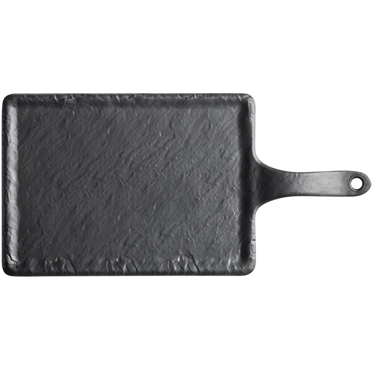 TableCraft MSP3618 Frostone rectangular faux slate black melamine serving paddle with offset handle, top view