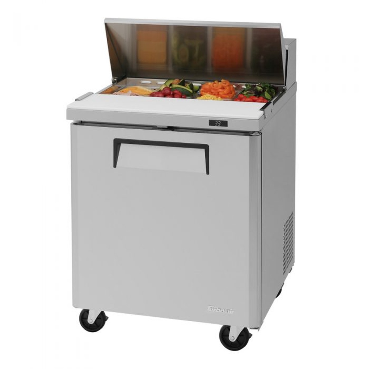 Turbo Air MST-28-N refrigerated sandwich prep table with raised pan cover