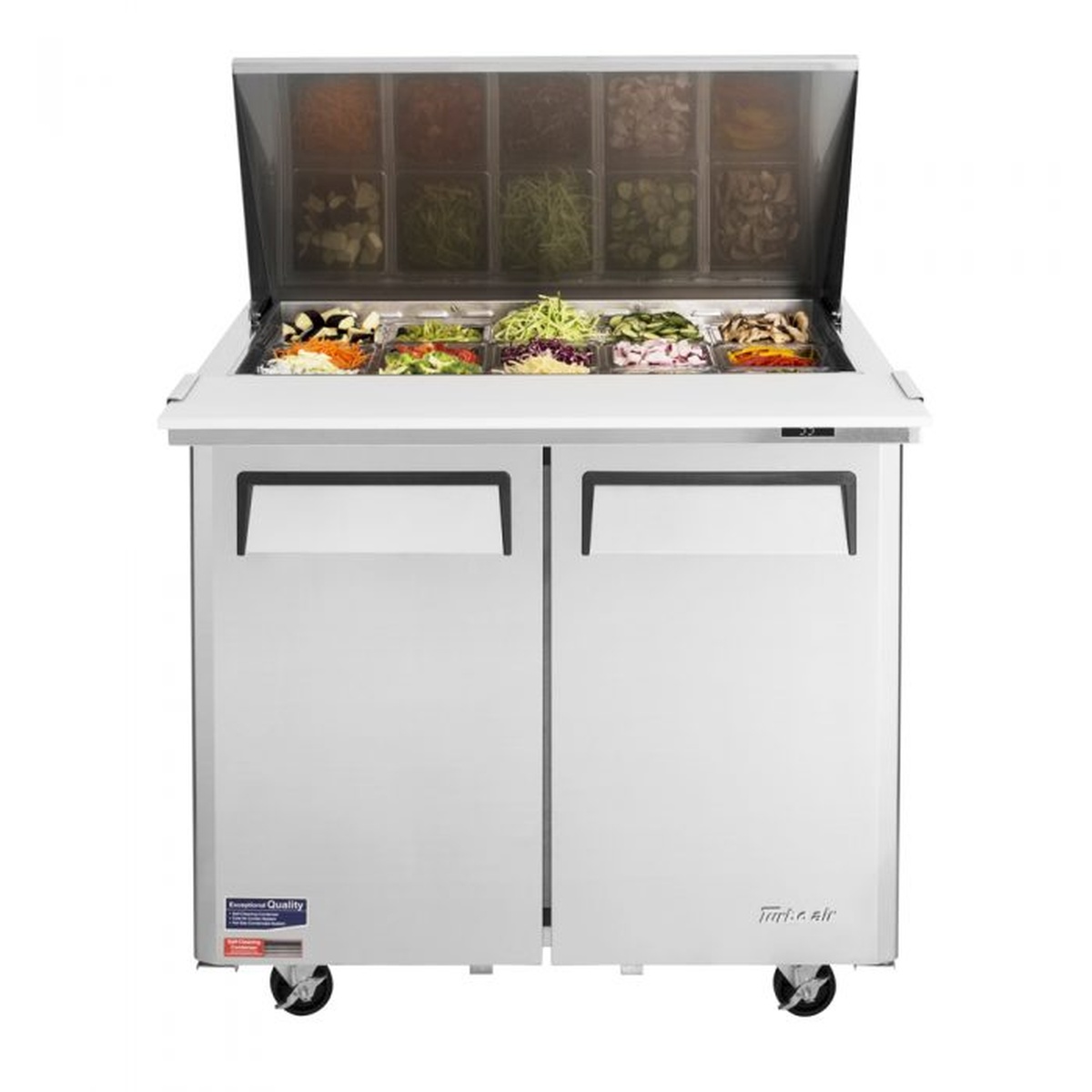 Front view of Turbo Air MST-36-15-N6 two door refrigerated prep table