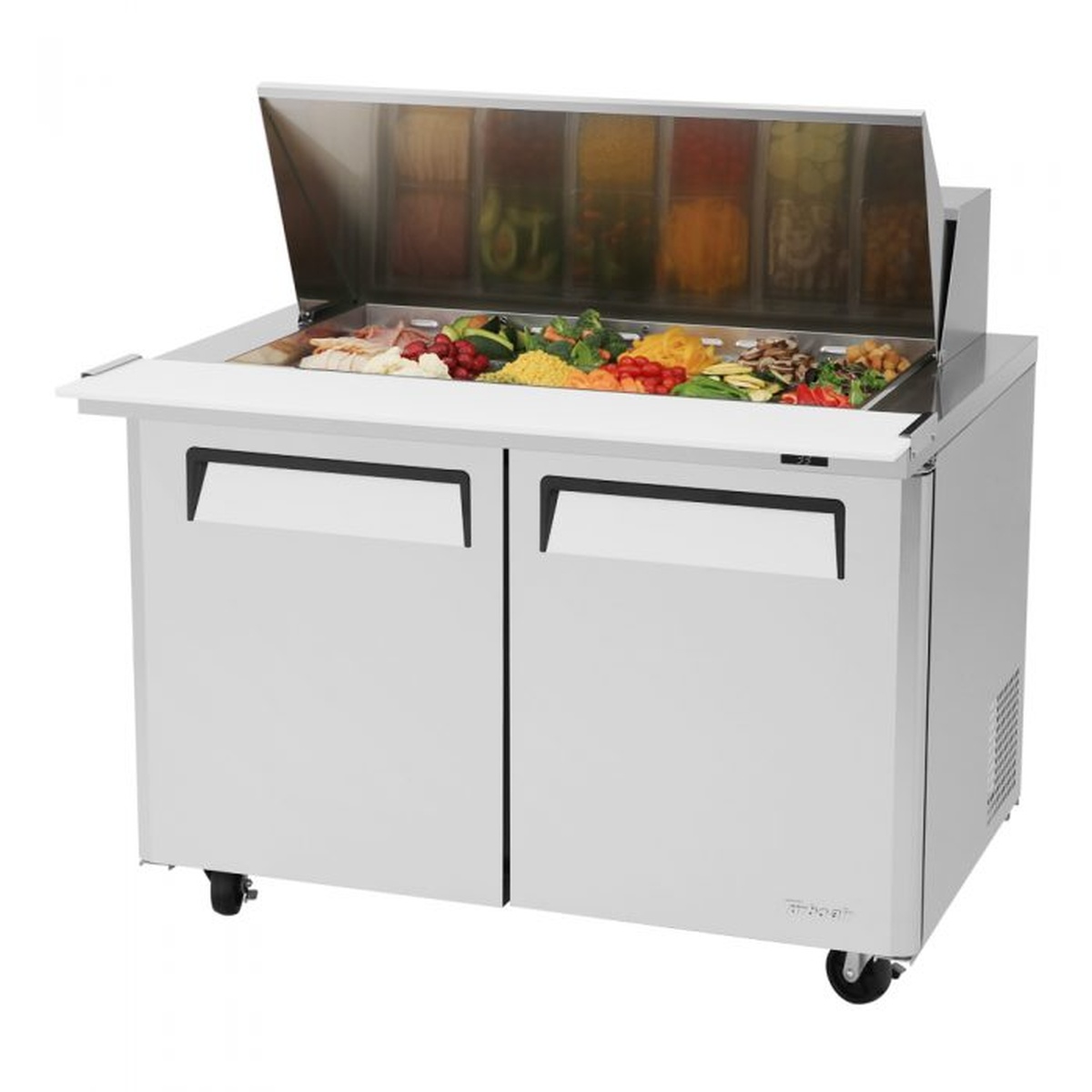 Turbo Air MST-48-18-N mega top sandwich prep table with open pan cover