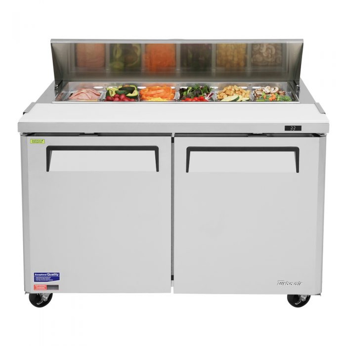 Turbo Air MST-48-N sandwich prep table with open ingredient rail and two solid doors
