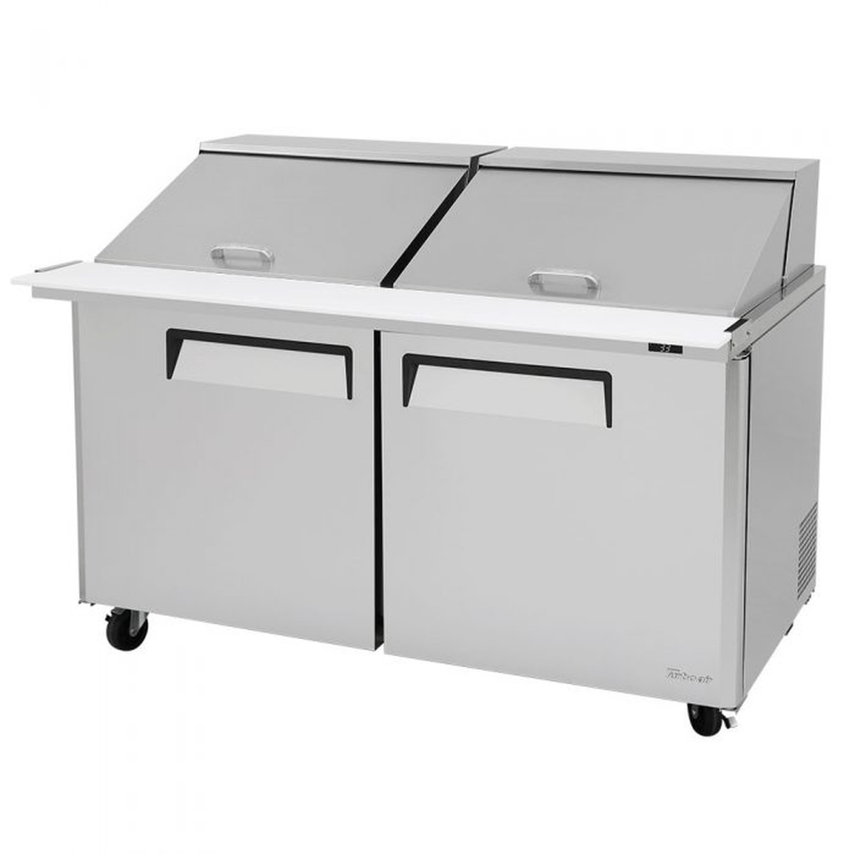 Turbo Air MST-60-24-N prep table with closed mega top lids and two front doors