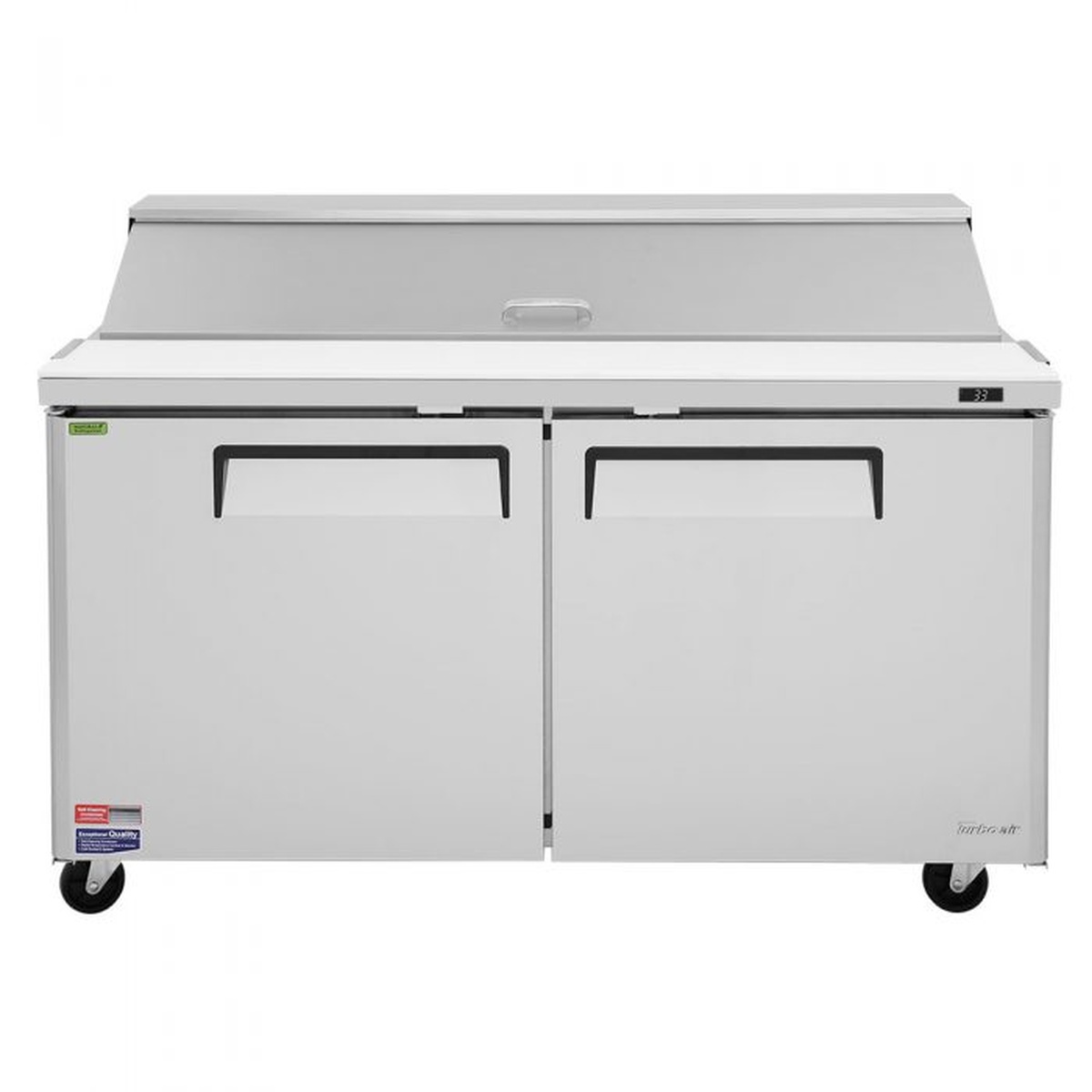 Front view of Turbo Air MST-60-N refrigerated base with two solid doors