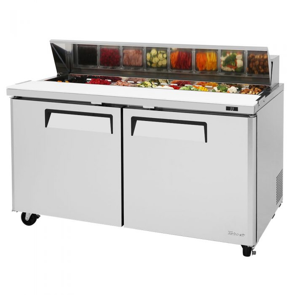 Turbo Air MST-60-N sandwich prep table with open mega-top pan rail