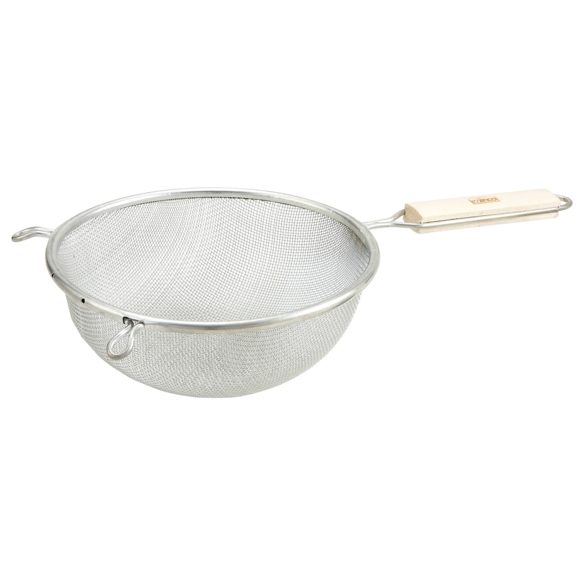 Winco MST-8S 8-inch round single medium mesh strainer with tin-plated bowl and wood handle
