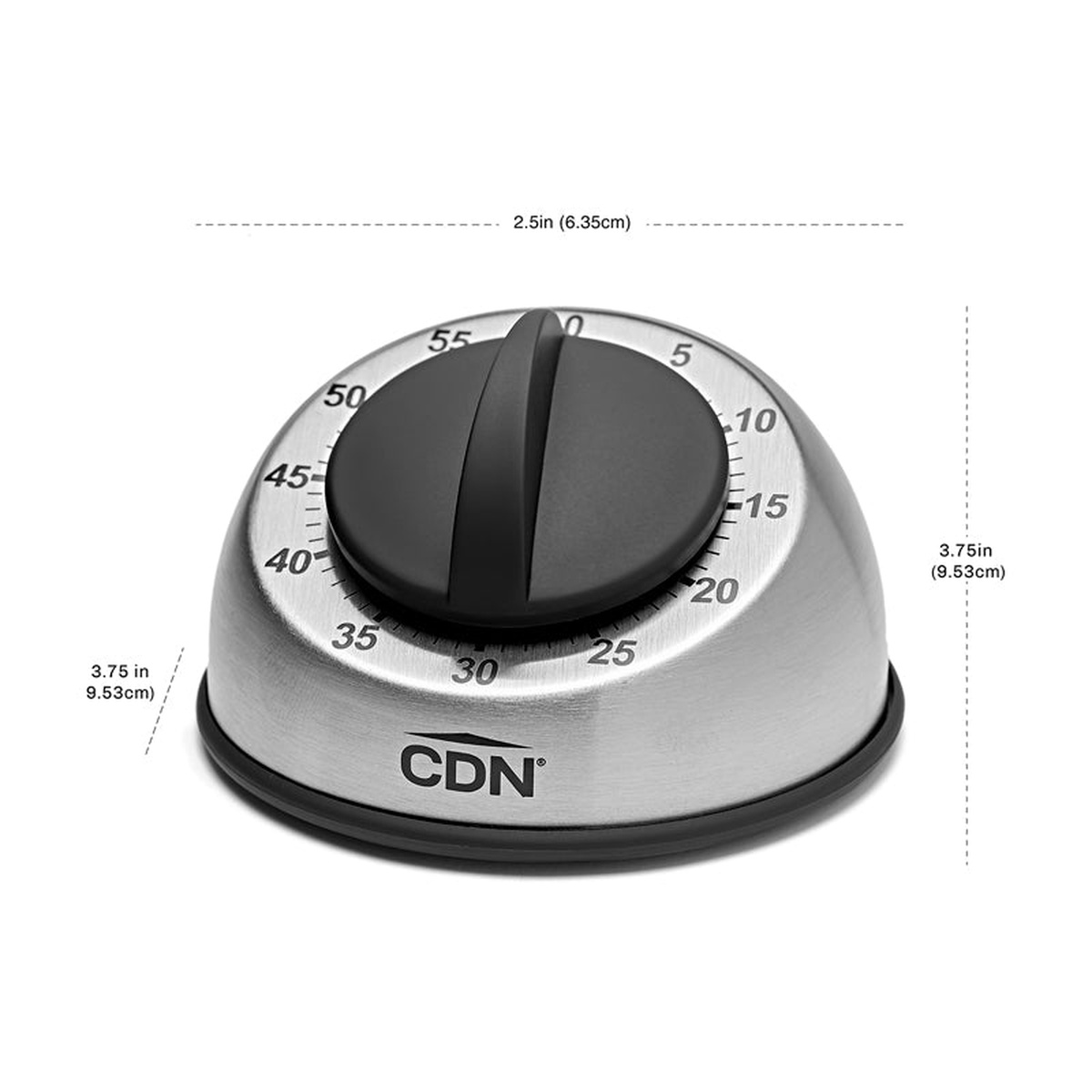 CDN MT1 timer dimensions diagram showing 3.75 inch width and 2.5 inch height measurements