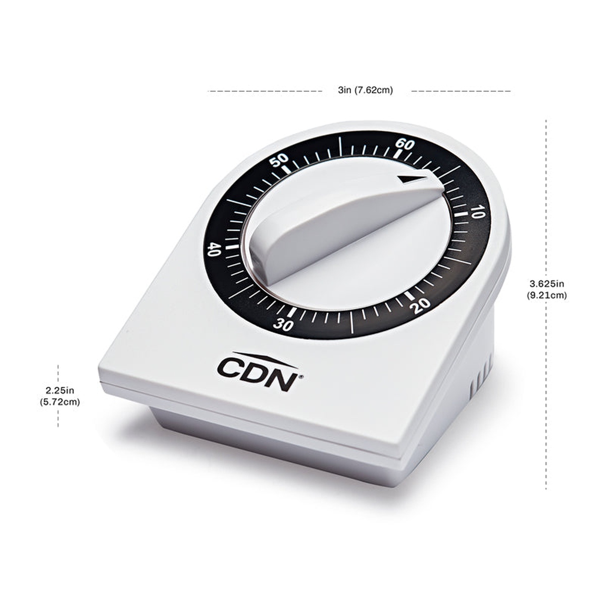 CDN MTM3 mechanical timer with dimension callouts showing 3 in width, 3.625 in height, and 2.25 in depth