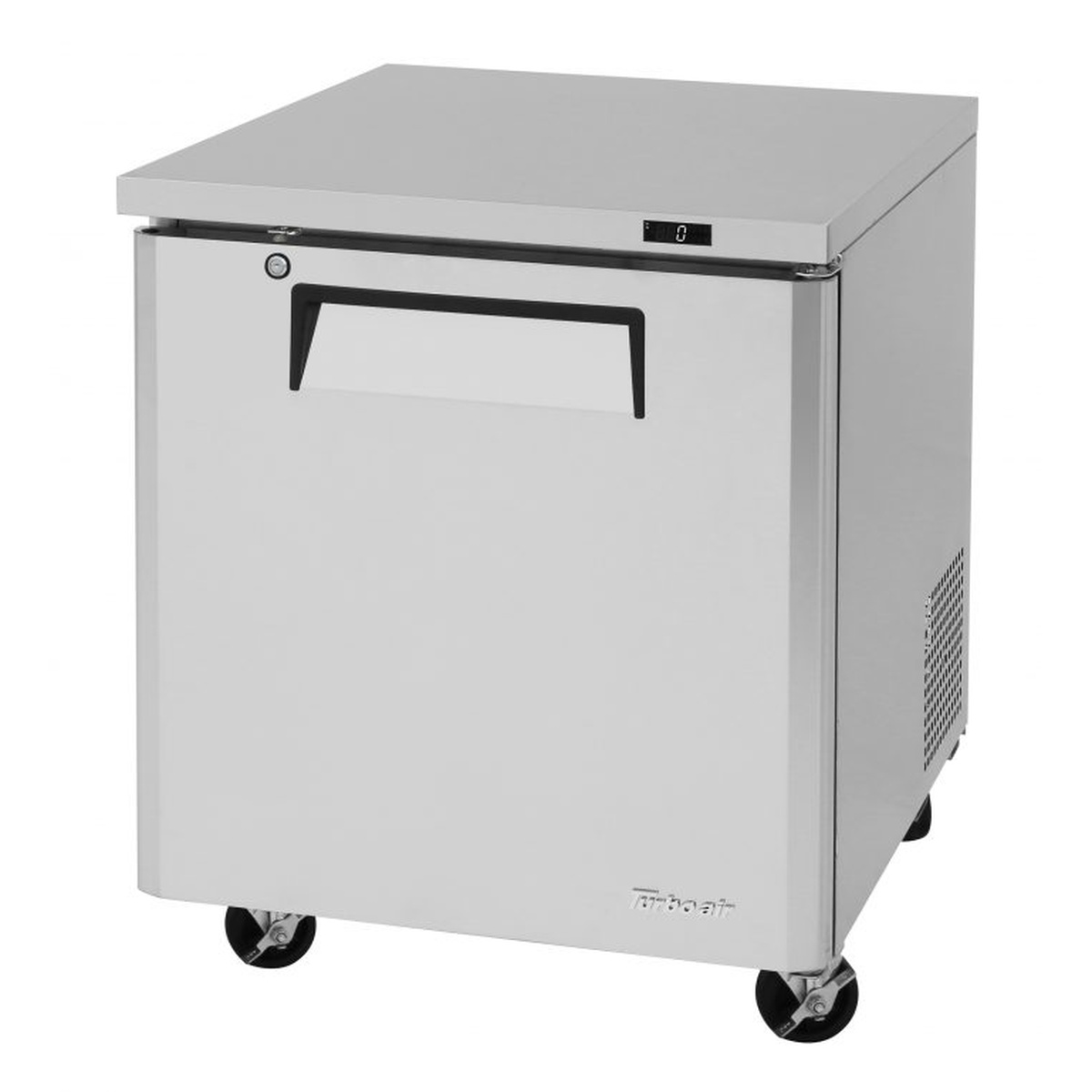 Turbo Air MUF-28-N stainless steel undercounter freezer on swivel casters with recessed handle and digital display