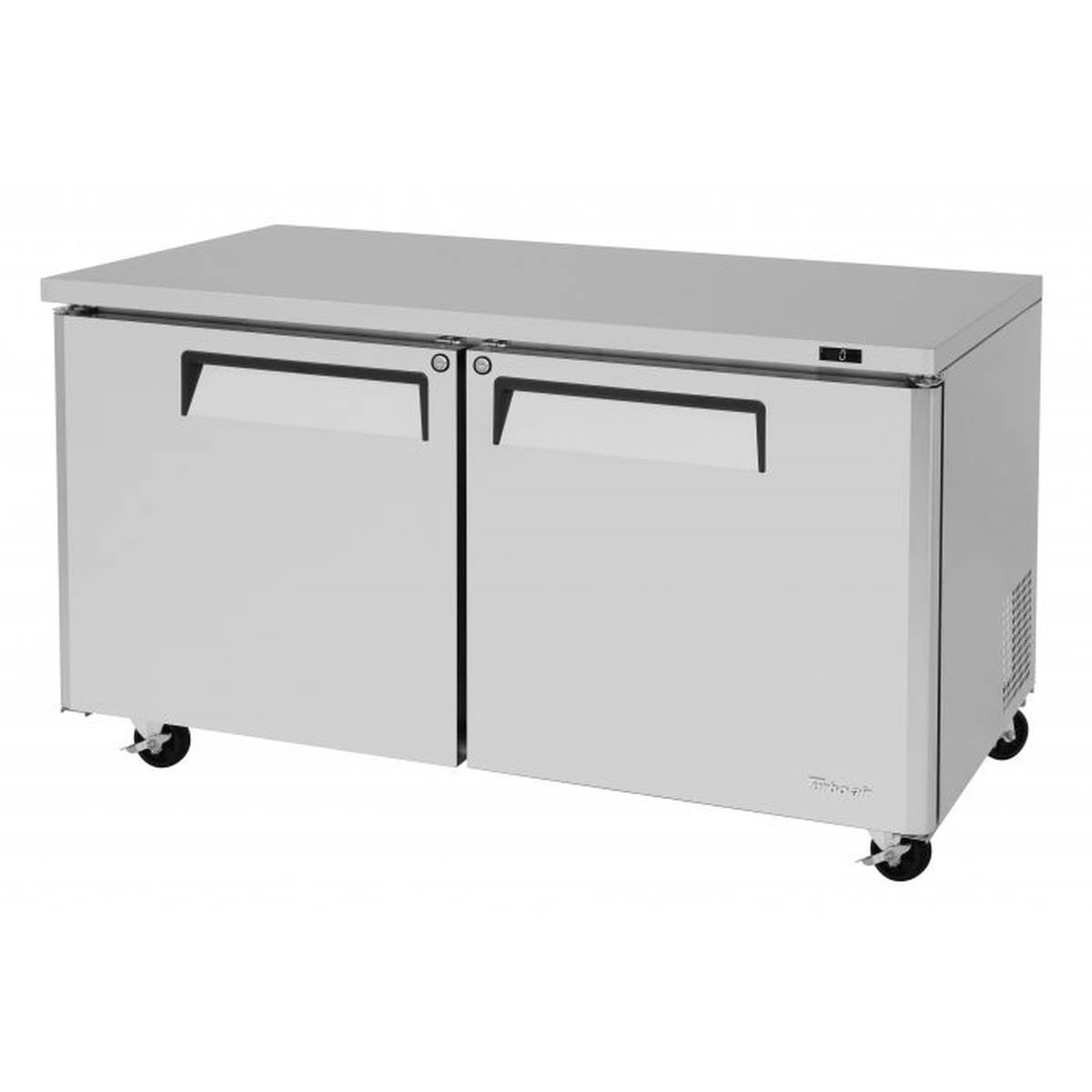 Turbo Air MUF-60-N two-section stainless steel undercounter freezer with recessed handles and swivel casters