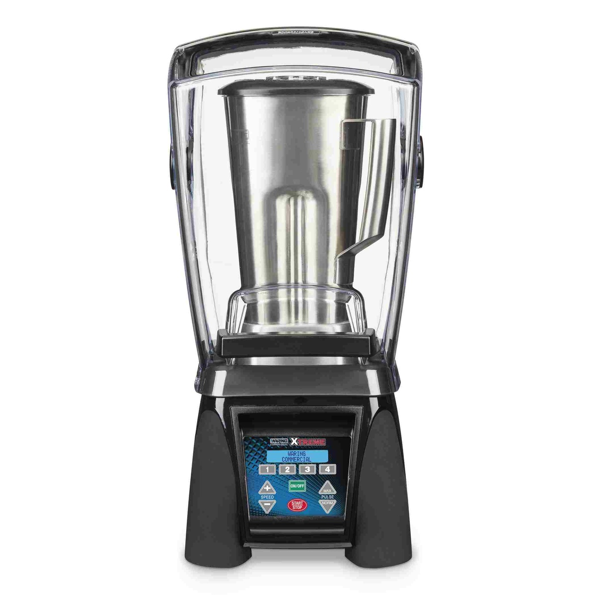 Waring MX1500XTS blender with stainless steel container inside sound enclosure
