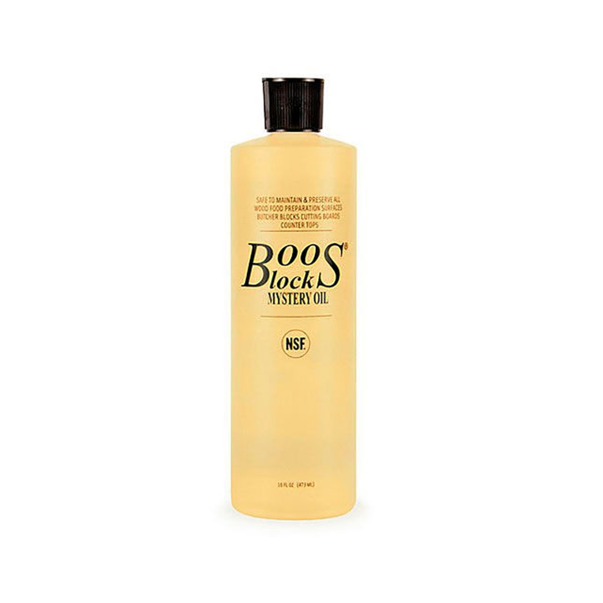 John Boos Boos Block Mystery Oil 16 oz bottle with NSF certification mark