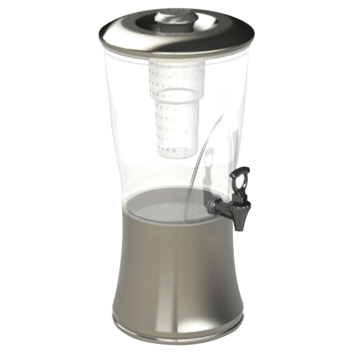 TableCraft N175 Silhouette 3.5 Gallon Beverage Dispenser with stainless steel base and lid, clear Tritan reservoir, and black faucet