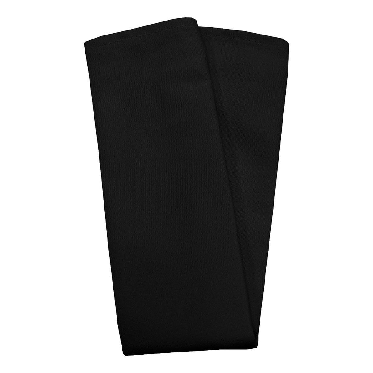 Snap Drape black polyester napkin folded, 20x20 inch plain weave with overlocked edges