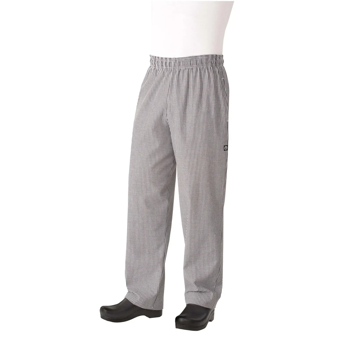 Chef Works NBCP000M Essential Baggy Pants in small black and white check pattern