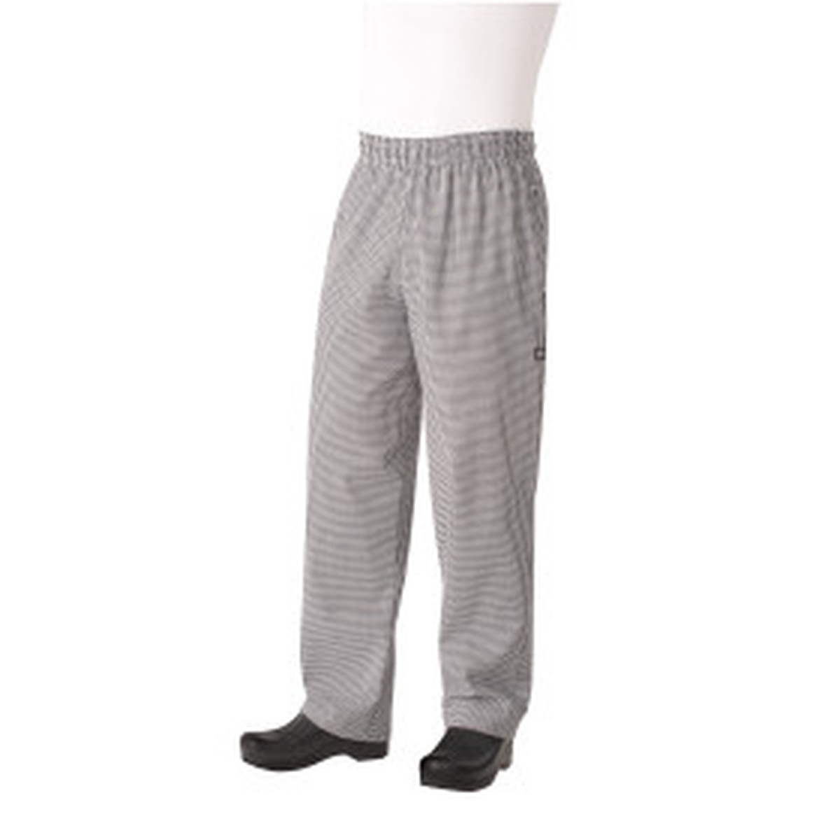 Chef Works Essential Baggy Pants in small black and white check pattern with tapered legs