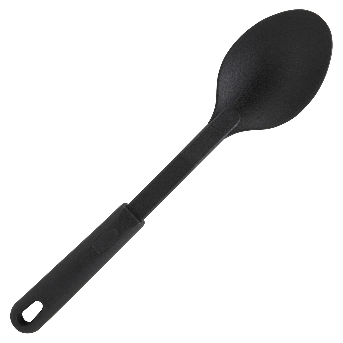 Winco NC-SS1 12-inch black nylon solid serving spoon with oval bowl and hang-hole handle