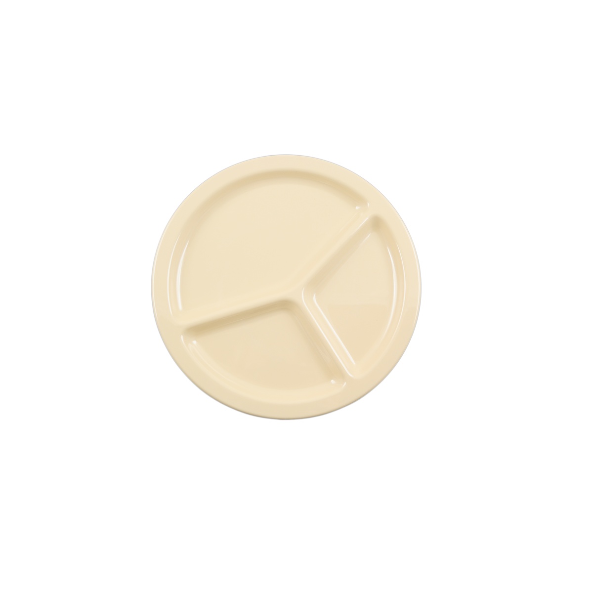 Thunder Group NS702T tan melamine 3-compartment plate, top-down view showing three divided sections