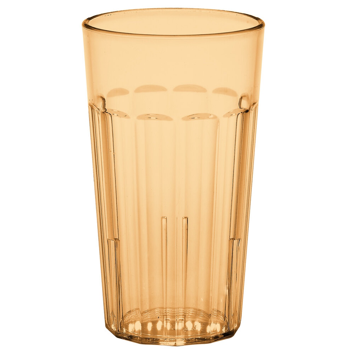Cambro NT12153 Newport 12.6 oz amber fluted SAN plastic tumbler with tapered shape and rolled rim
