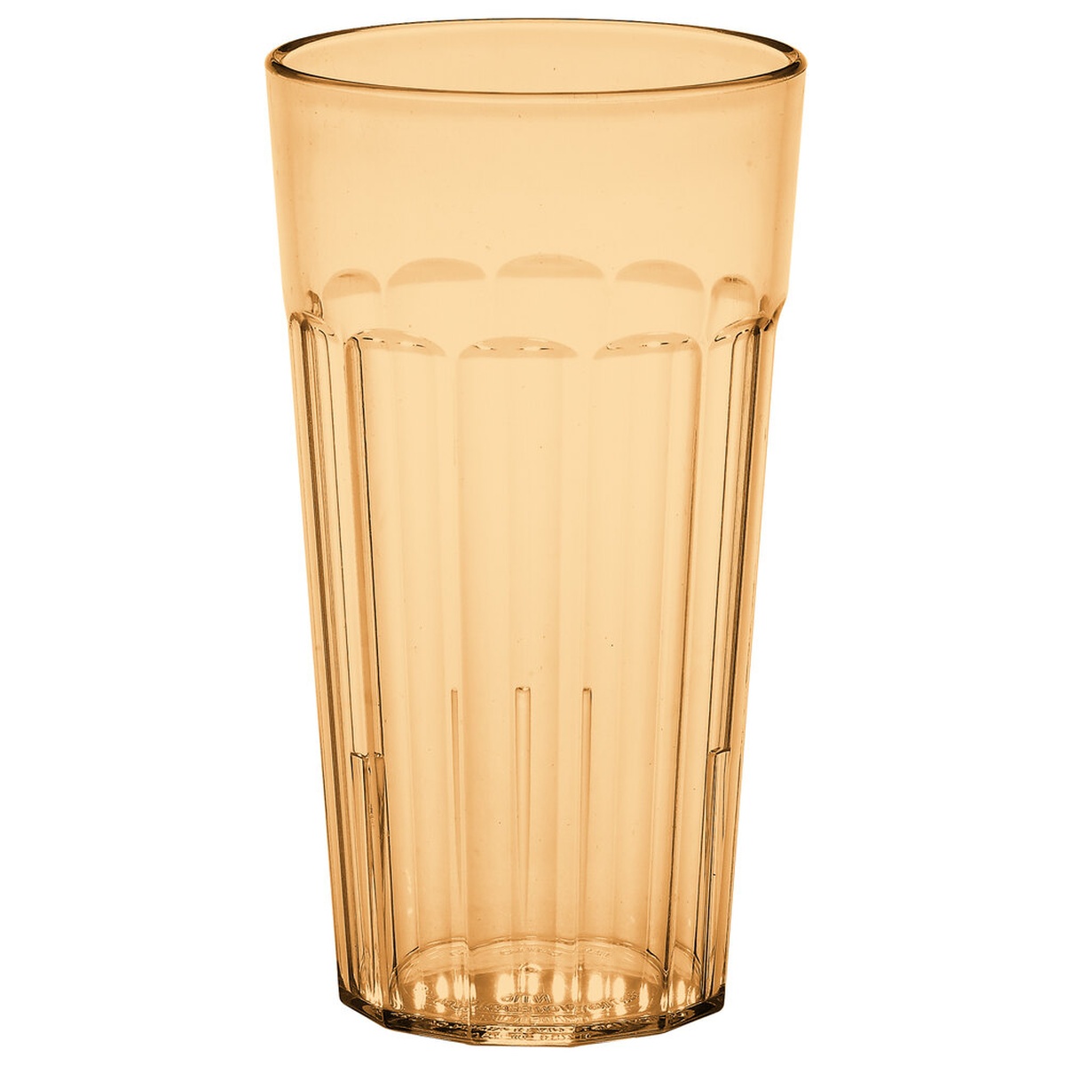 Cambro Newport 16.4 oz amber fluted SAN plastic tumbler on white background