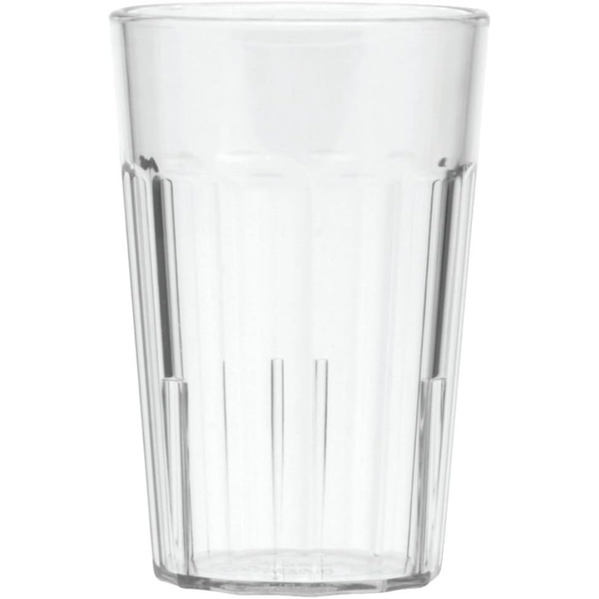 Cambro NT8152 Newport 7.7 oz. clear fluted SAN plastic tumbler, shown empty against white background