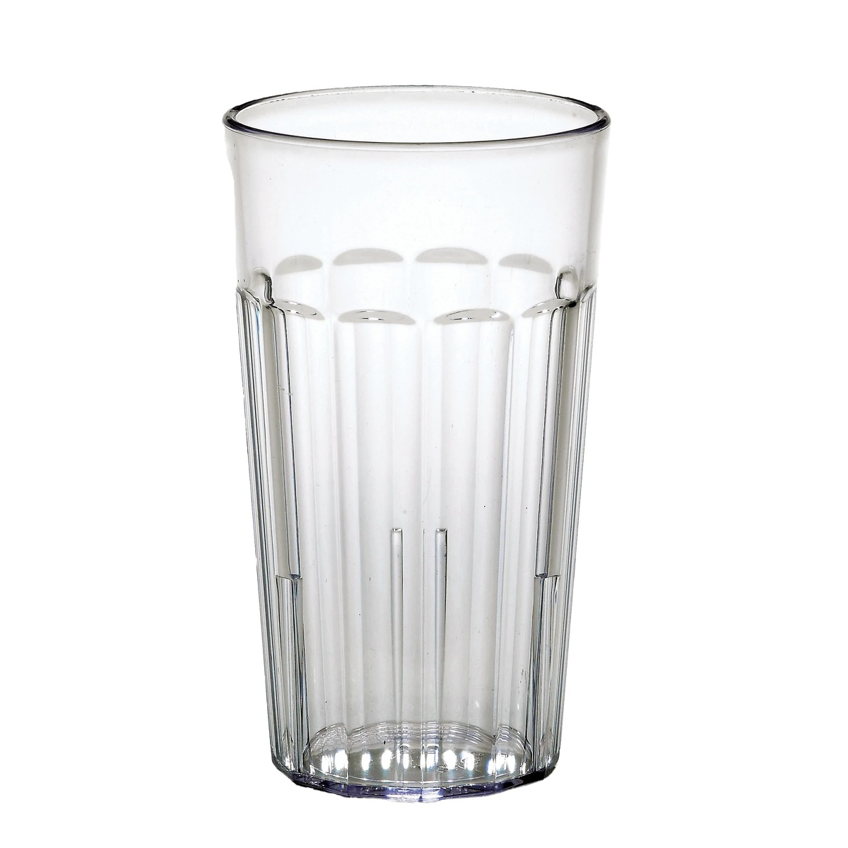 Cambro NT9152 clear fluted Newport plastic tumbler on white background