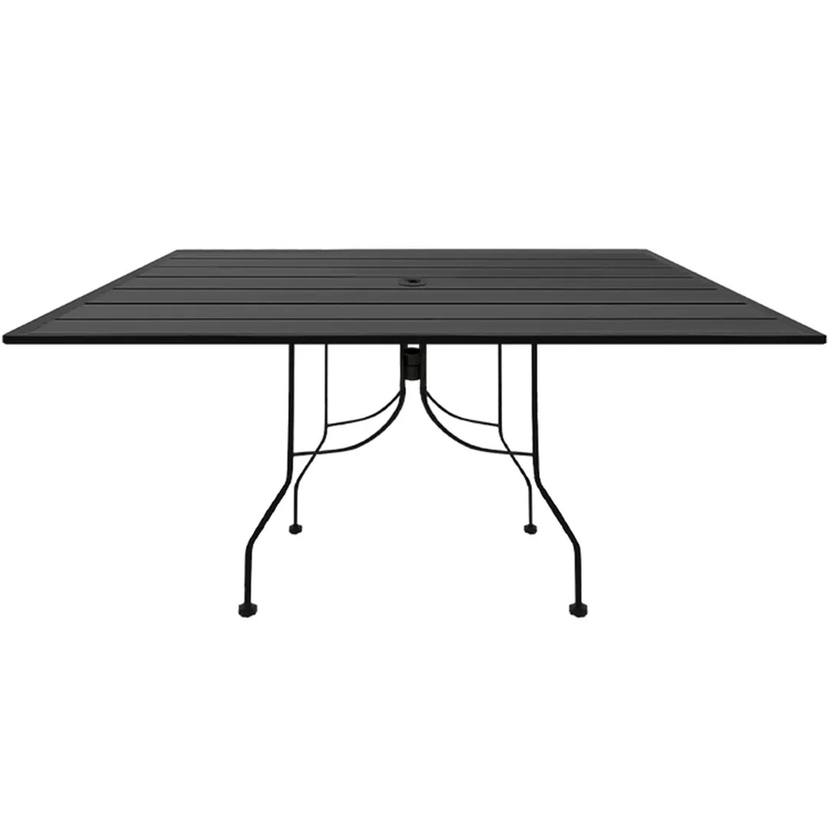 Oak Street OB3048-STD 30x48 inch rectangular boardwalk table with slatted rolled steel top and black powder coat steel base