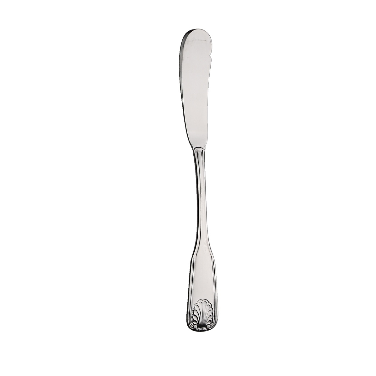 Libertyware Oceans butter spreader with shell motif handle and mirror polish blade