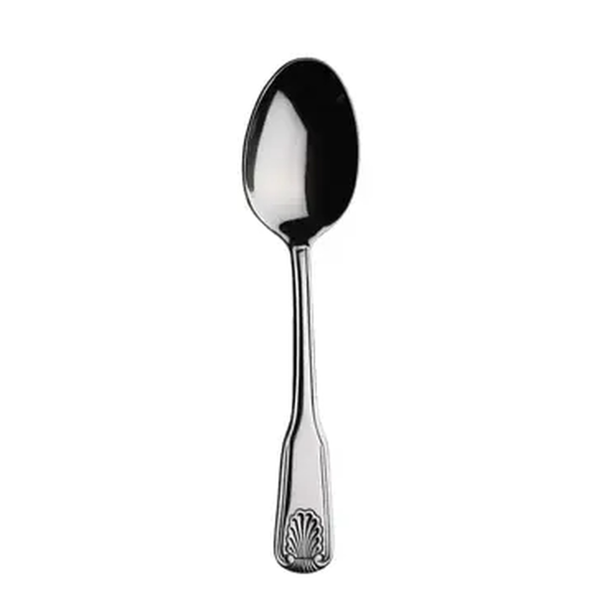 Libertyware OCN4 Oceans Dessert Spoon in mirror polish stainless steel with decorative shell motif on handle