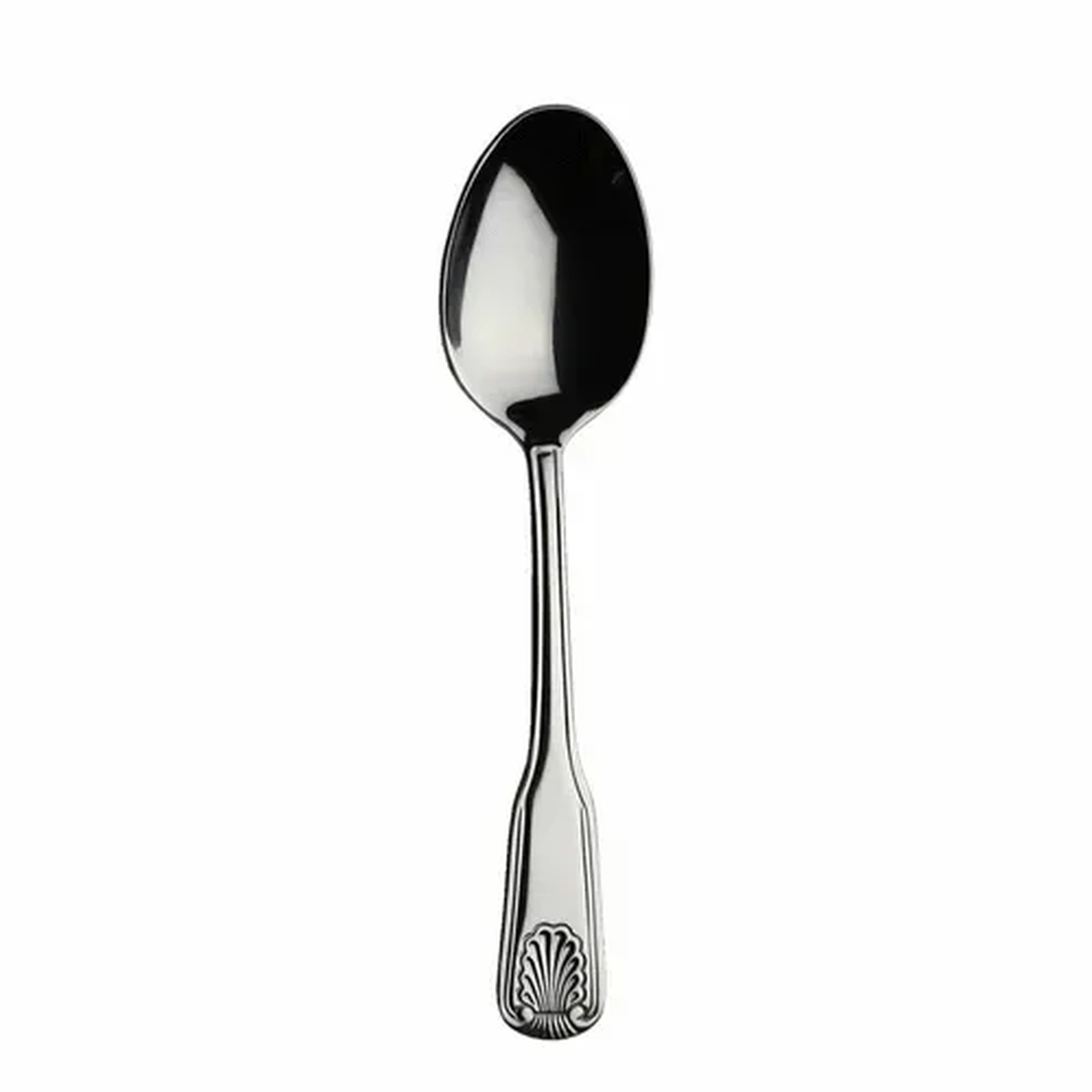 Libertyware OCN4 Oceans dessert spoon in mirror-polished 18/0 stainless steel with decorative shell detail on handle
