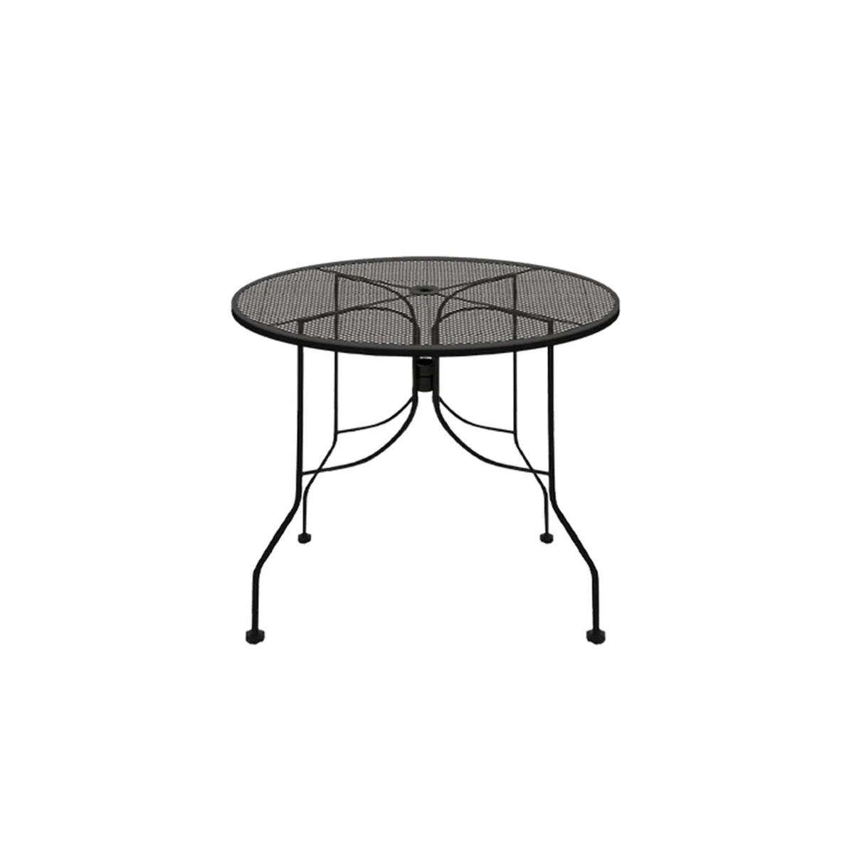 Oak Street OD30R-STD 30-inch round punched steel mesh outdoor table with black powder coat finish and solid steel spider base