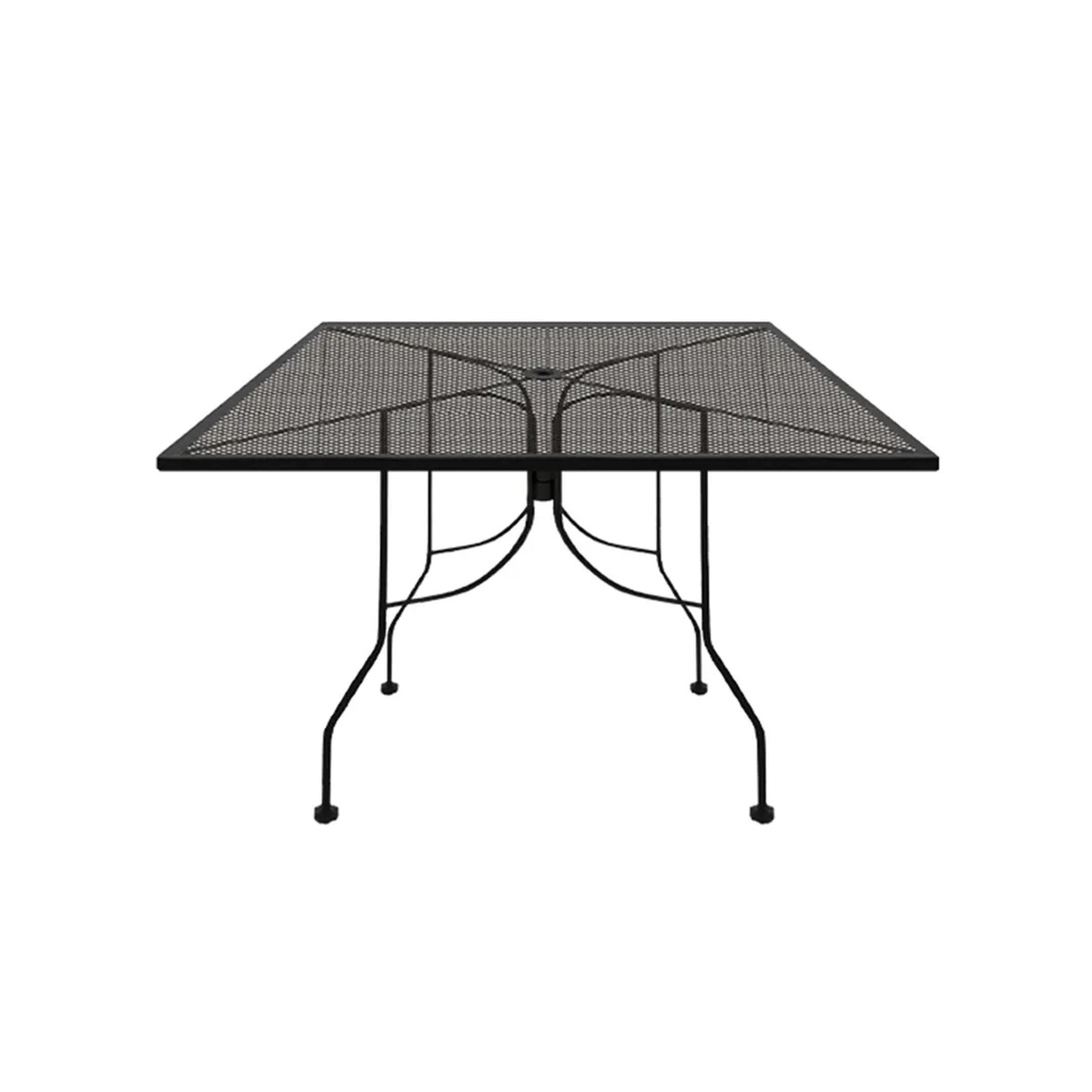 Oak Street OD3636-STD 36-inch square black steel mesh outdoor table with four-leg base and umbrella hole