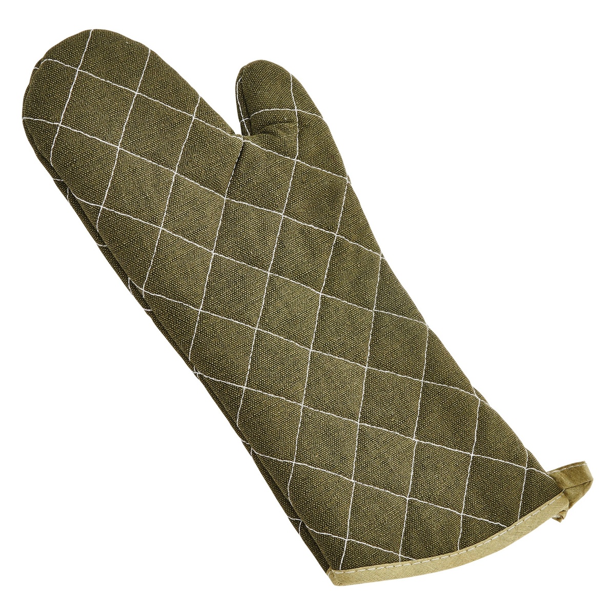 Winco OMF-15 15-inch green flame-retardant cotton oven mitt with white diamond quilted pattern