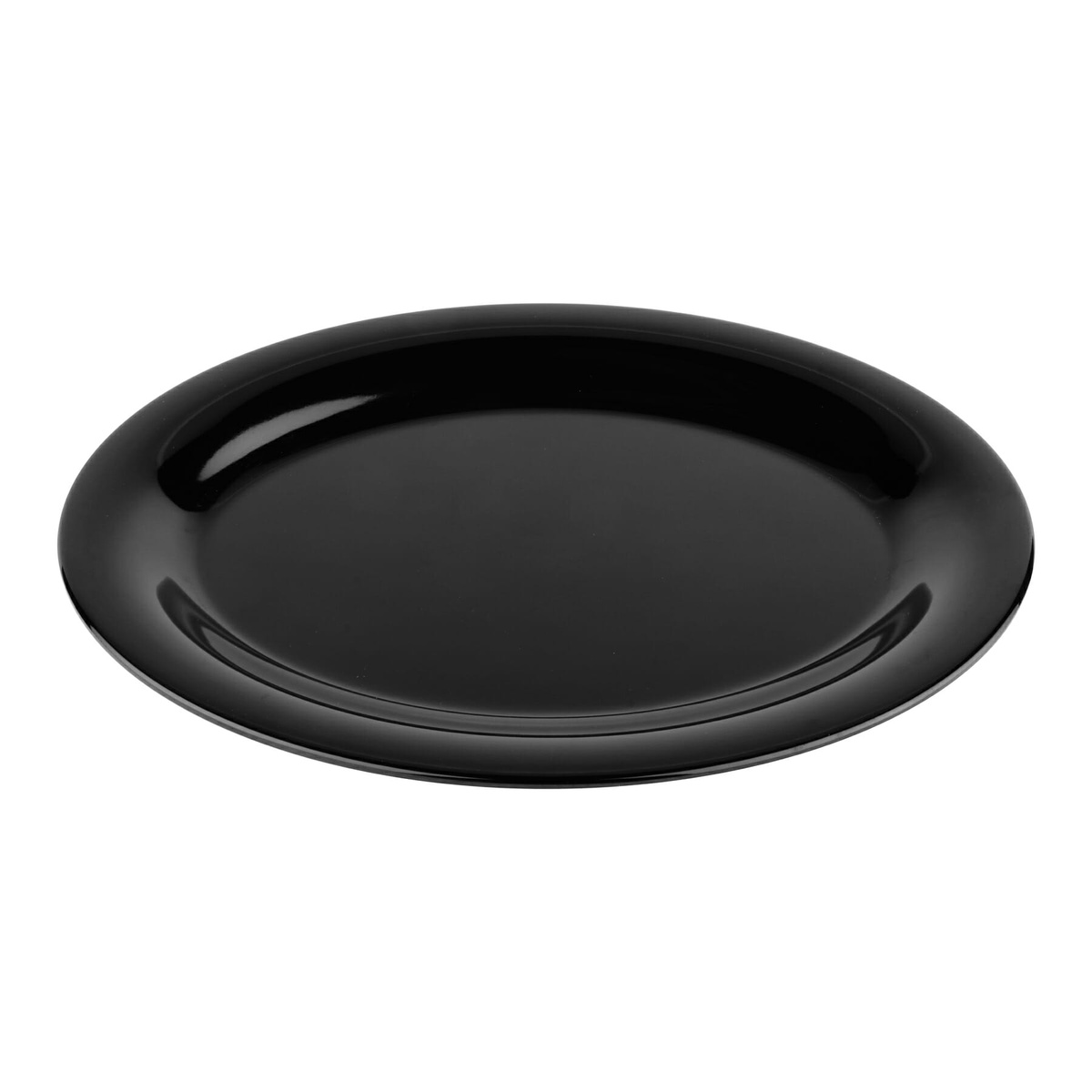 GET Enterprises OP-120-BK black oval melamine platter angled view showing narrow rim and glossy finish