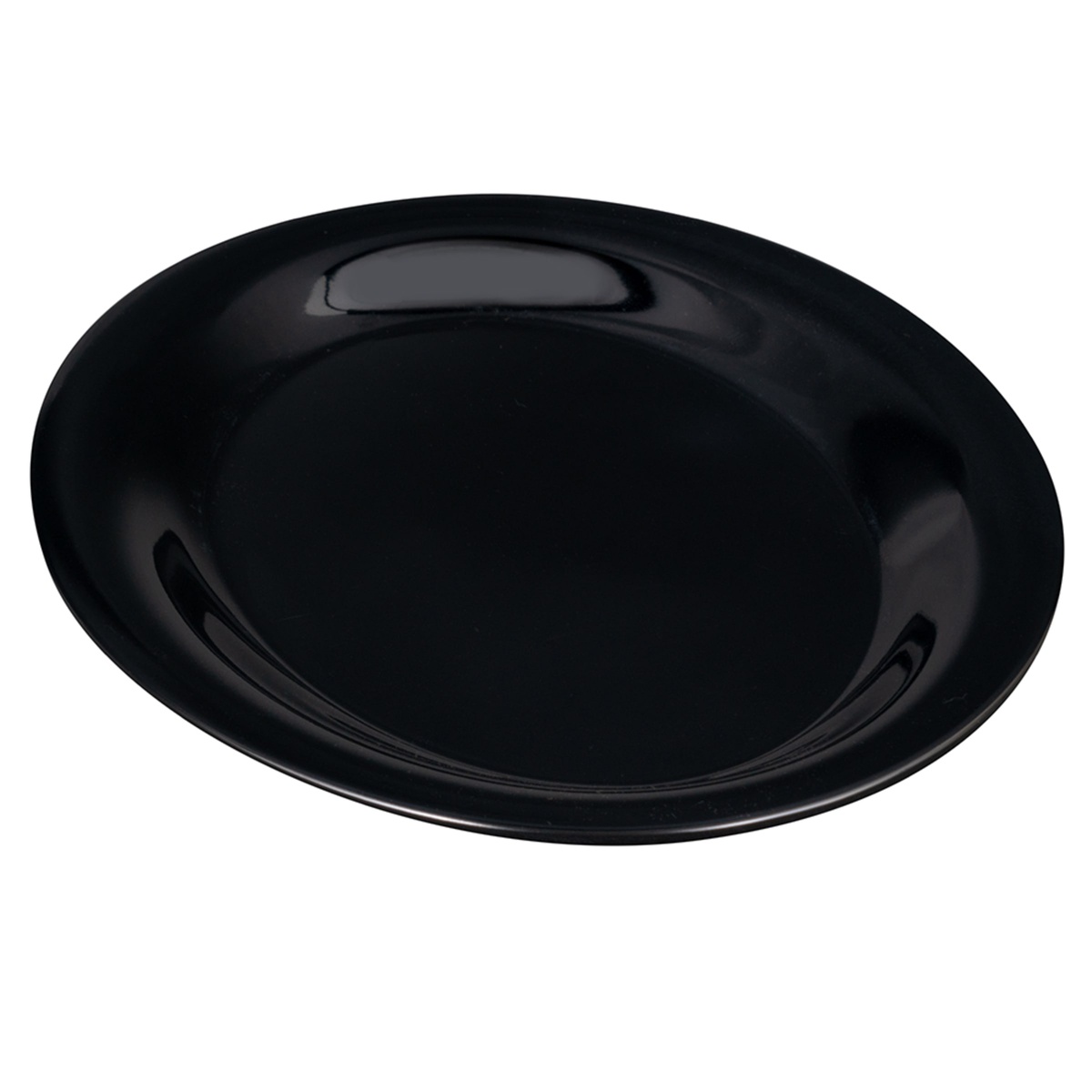 GET OP-120-BK black melamine oval platter viewed from a three-quarter angle showing the rim depth and polished interior