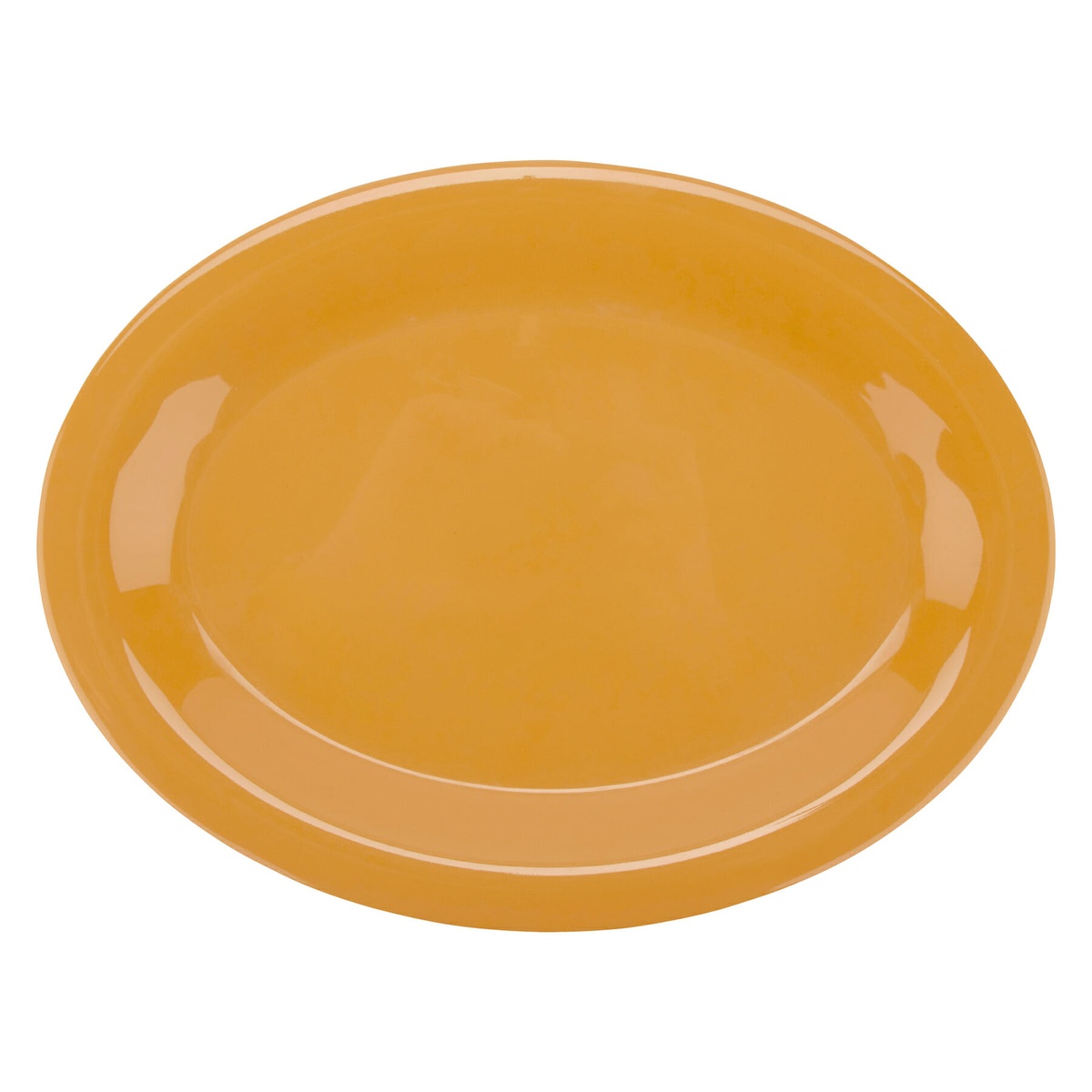 GET Enterprises OP-120-TY tropical yellow oval melamine platter, top-down angled view showing wide serving well