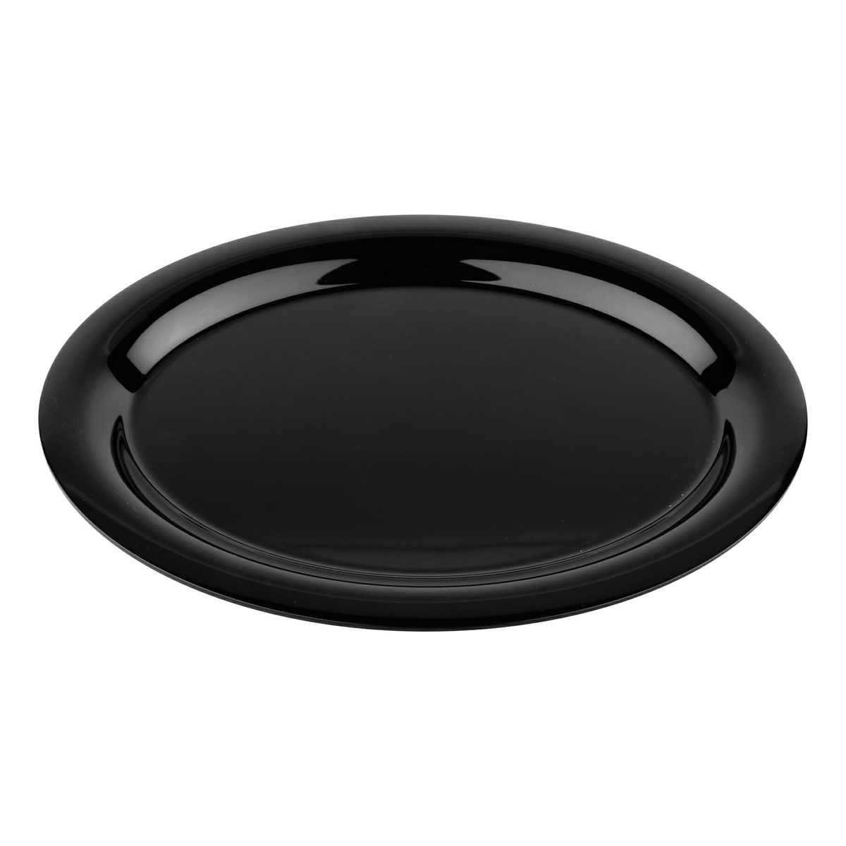 GET OP-135-BK black oval melamine platter angled view showing rimmed edge and glossy surface