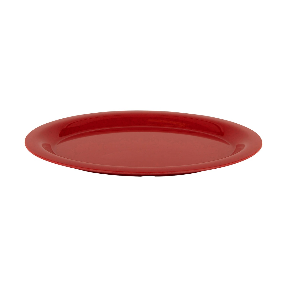 G.E.T. Enterprises OP-135-RSP Red Sensation oval melamine platter, low angled side profile view showing depth and sturdy rim construction