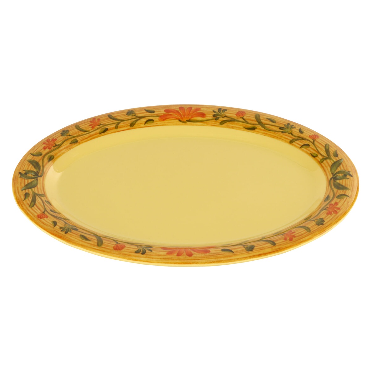 GET OP-145-VN oval melamine platter angled perspective view highlighting floral rim detail
